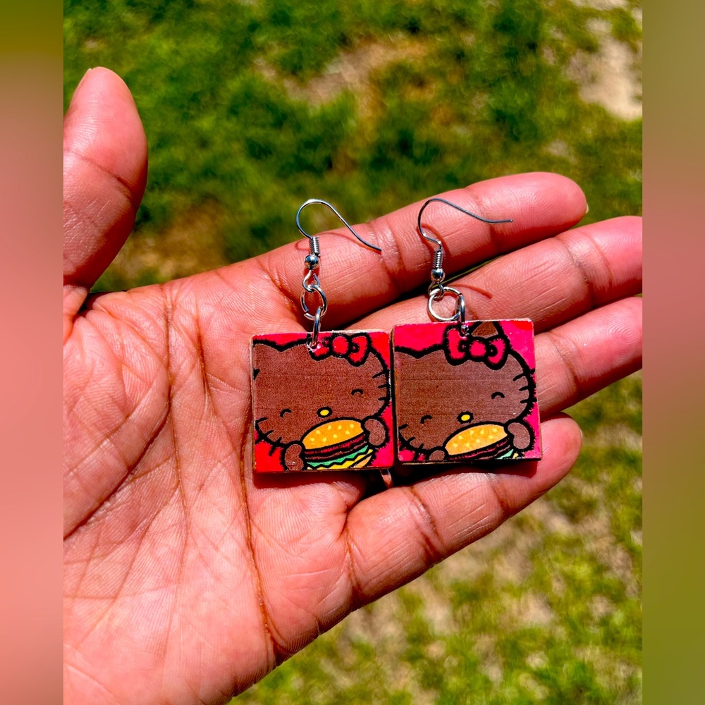 Hello Kitty w/Burger Inspo Earrings